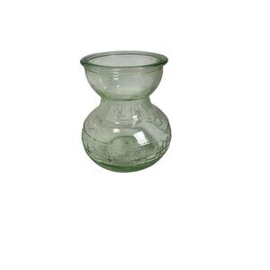 Clear Green Glass Hyacinth Bulb Forcing Vase Embossed Flower Fast Shipping